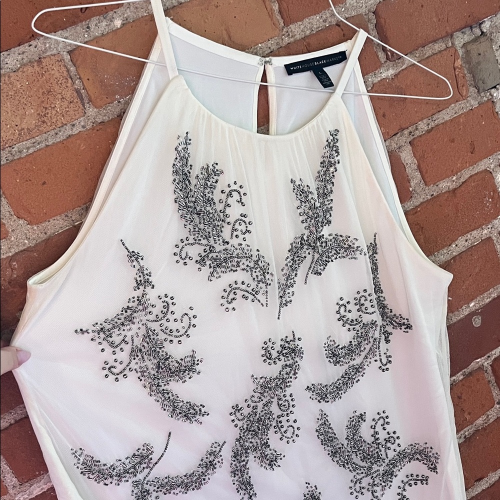 White House Black Market Ivory Sheer-Overlay Sleeveless Top